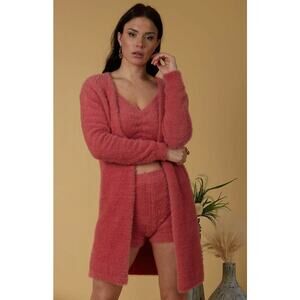 Scandal Ella Cardigan Pink Fuzzy Knit Open Front Made in Italy Womens One Size